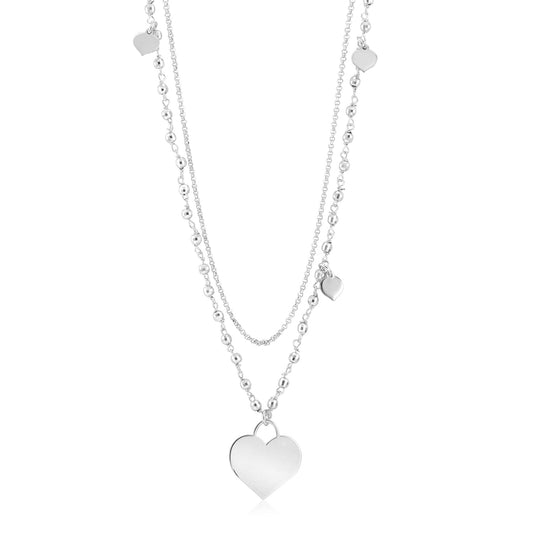 Sterling Silver Rose Gold Plated High Polished Heart Pendant Necklace Very Long Double Chain 36" by Massete