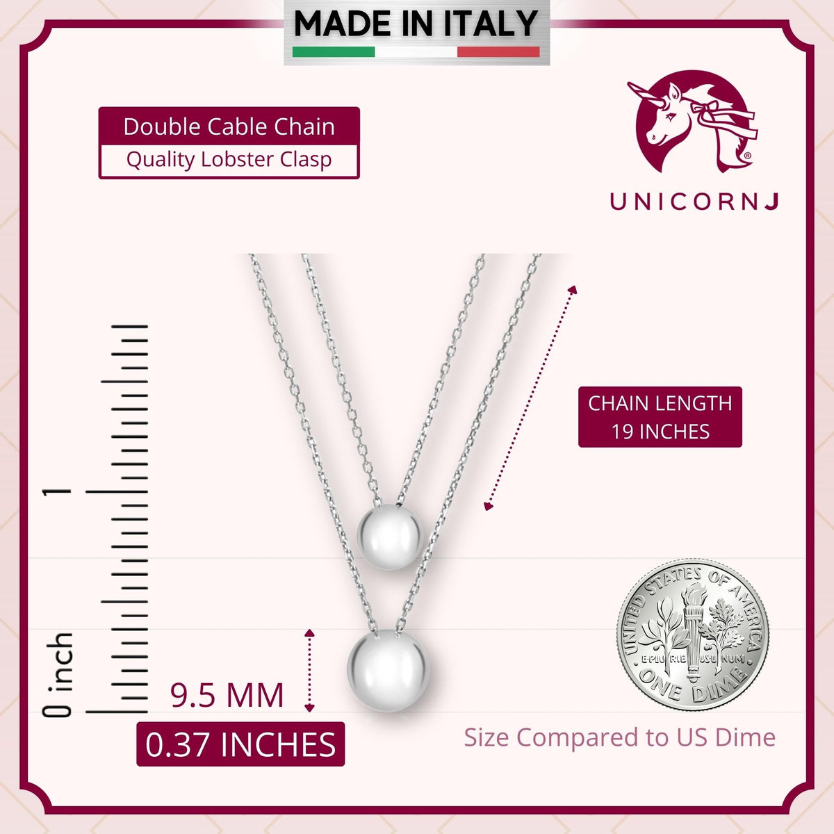 Sterling Silver High Polished Double Layer Ball Necklace Pendant on Cable Chain 19" by Massete