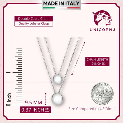 Sterling Silver High Polished Double Layer Ball Necklace Pendant on Cable Chain 19" by Massete