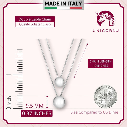 Sterling Silver High Polished Double Layer Ball Necklace Pendant on Cable Chain 19" by Massete