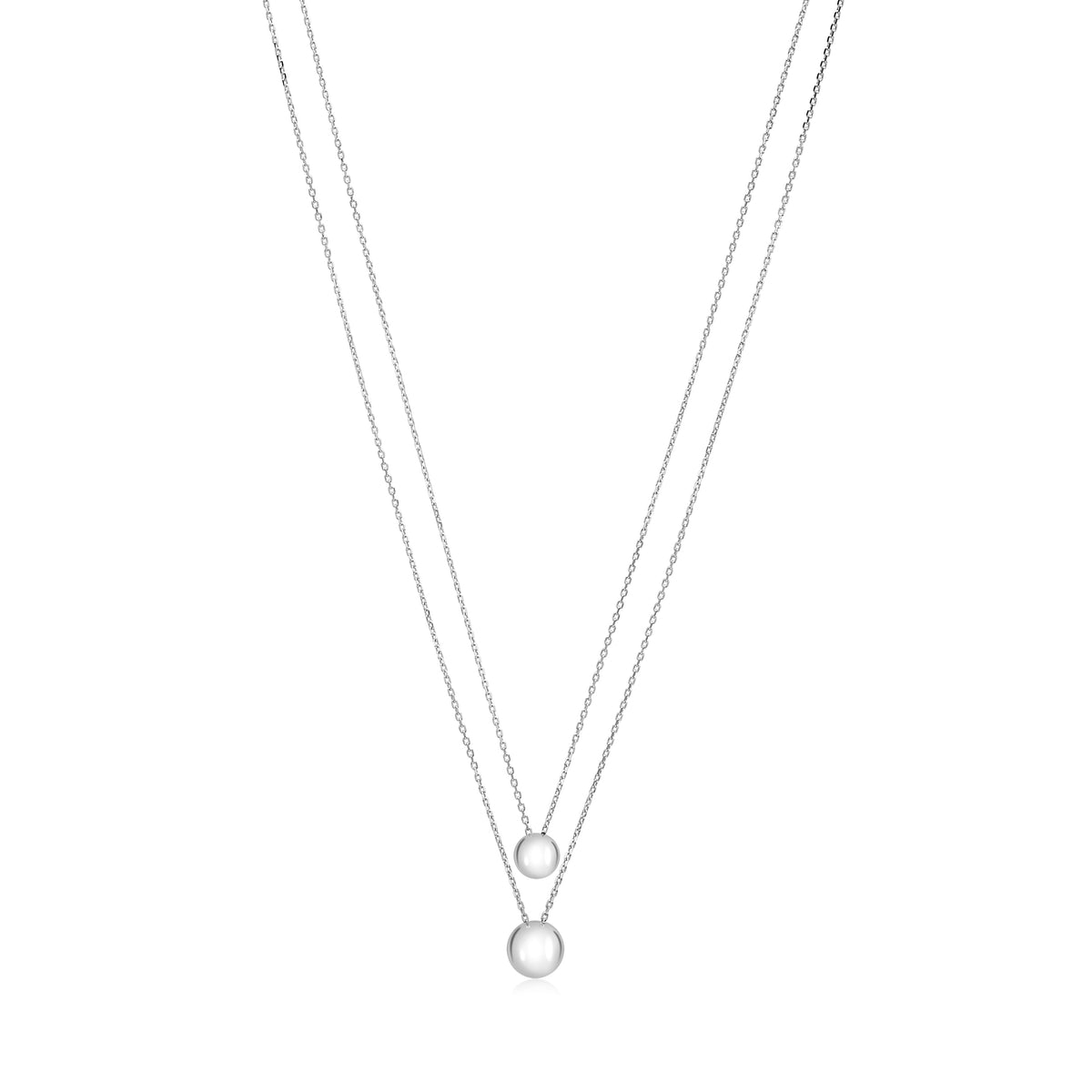 Sterling Silver High Polished Double Layer Ball Necklace Pendant on Cable Chain 19" by Massete