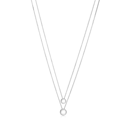 Sterling Silver High Polished Double Layer Ball Necklace Pendant on Cable Chain 19" by Massete