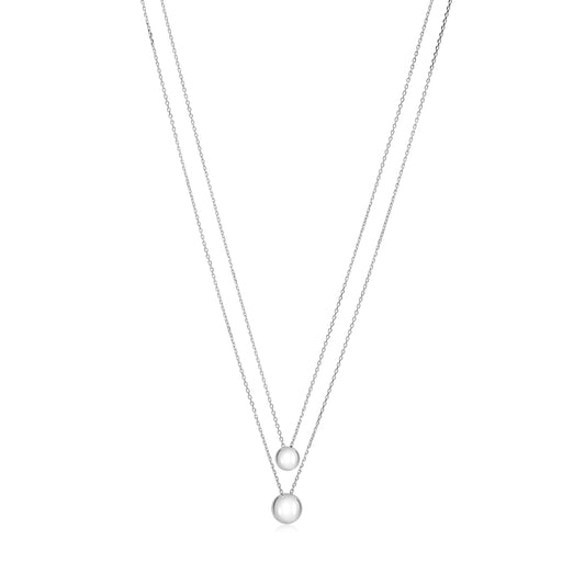 Sterling Silver High Polished Double Layer Ball Necklace Pendant on Cable Chain 19" by Massete