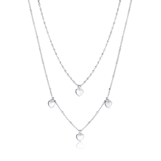 Sterling Silver Multiple Mini Hearts Double Chain Necklace 18" by Massete
