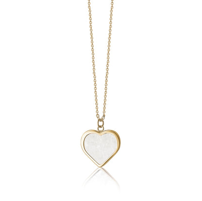 Unicornj 14k yellow gold reversible heart necklace, pink and white mother of pearl, view 2