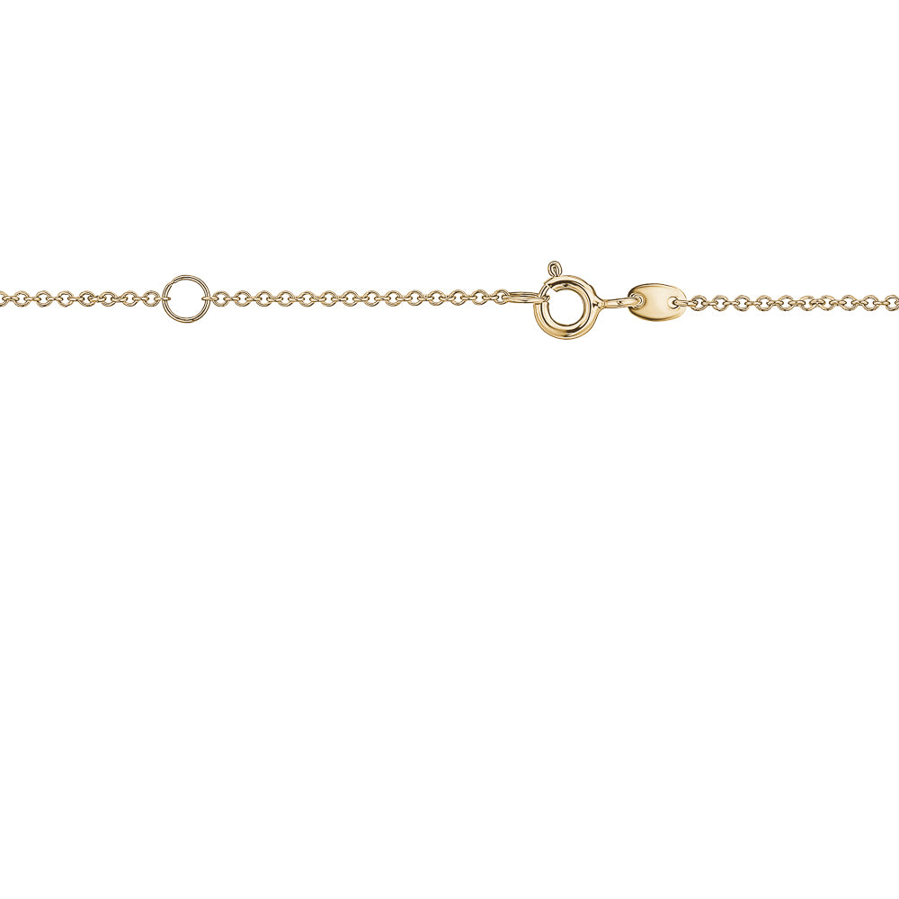 Clasp detail of Unicornj 14k yellow gold reversible heart necklace, pink and white mother of pearl