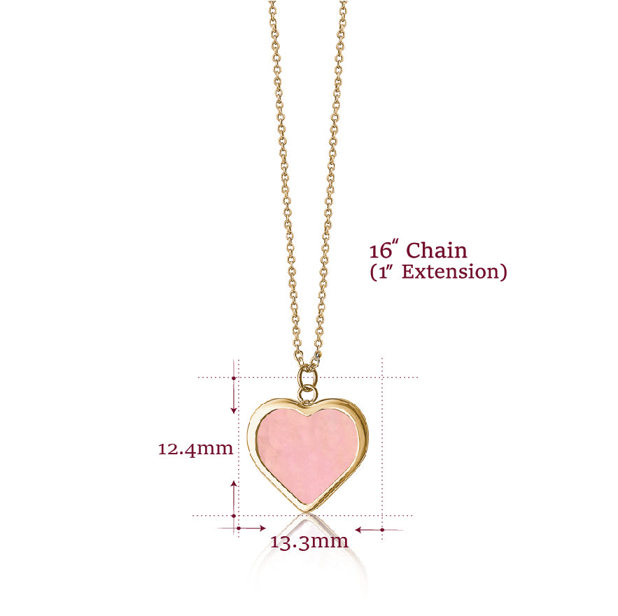 Unicornj 14k yellow gold reversible heart necklace, pink and white mother of pearl, view 4