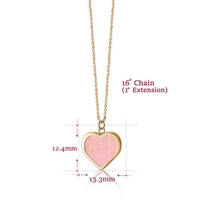 Unicornj 14k yellow gold reversible heart necklace, pink and white mother of pearl, view 4