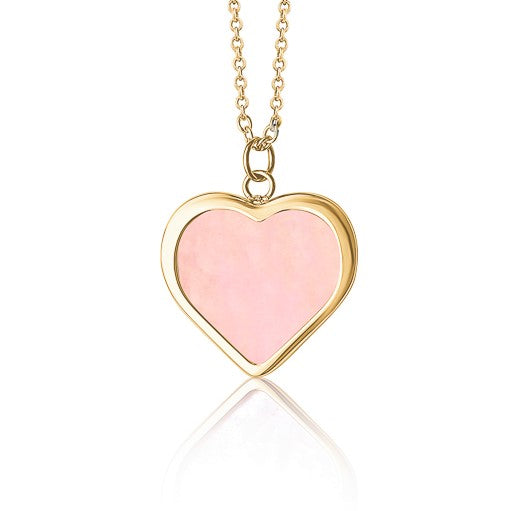 Unicornj 14k yellow gold reversible heart necklace, pink and white mother of pearl