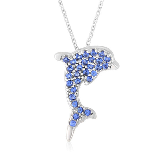 Dolphin Pavé Pendant Necklace in 14k White Gold with CZ Pavé by Massete