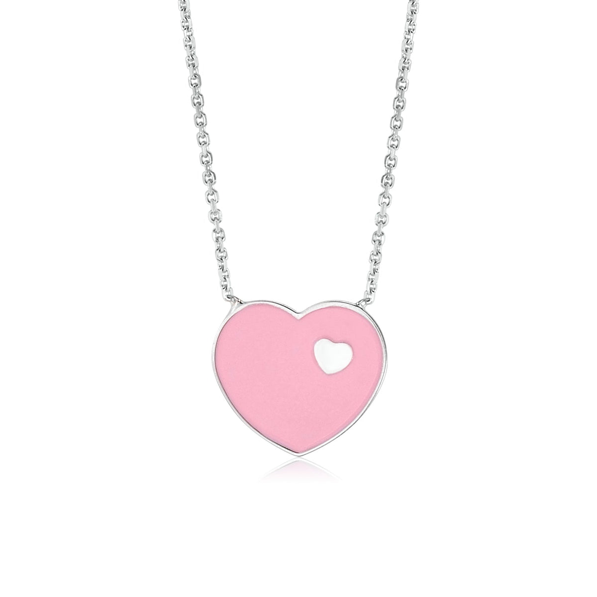 14K White Gold Pink Red or Turquoise Enamel Heart on Heart Pendant Necklace 16 Inches by Massete