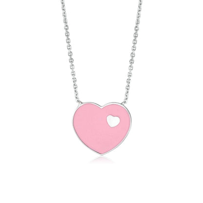 14K White Gold Pink Red or Turquoise Enamel Heart on Heart Pendant Necklace 16 Inches by Massete