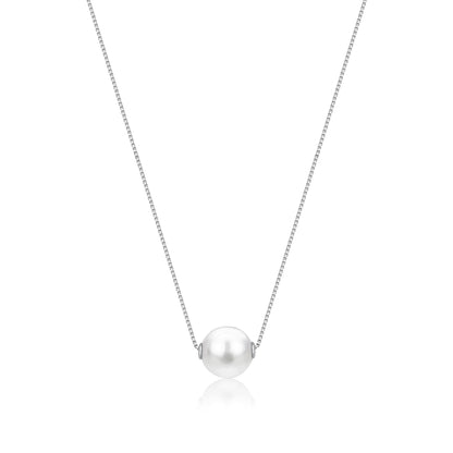 14k white gold floating freshwater pearl necklace by Unicornj, view 9