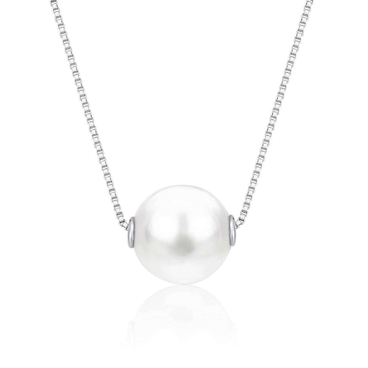 14k white gold floating freshwater pearl necklace by Unicornj