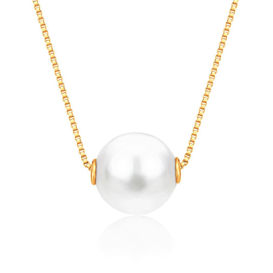 14k yellow gold floating freshwater pearl necklace by Unicornj