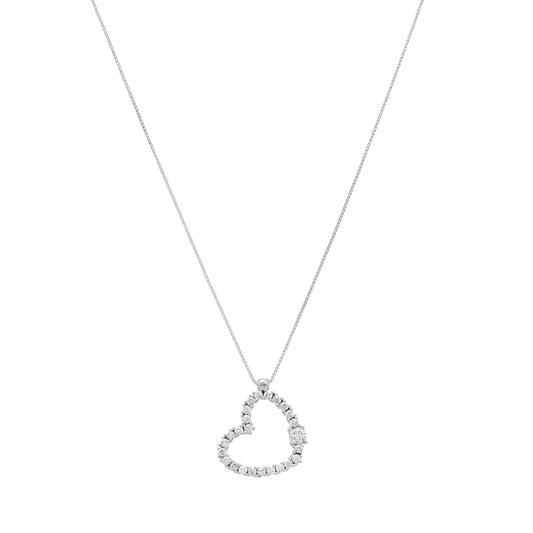 Heart Pendant Necklace in 14k White Gold with CZ by Massete