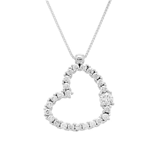Heart Pendant Necklace in 14k White Gold with CZ by Massete