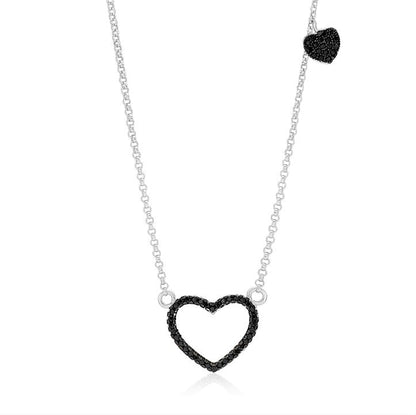 Sterling Silver 925 Open Heart Necklace Pendant Girls Teens Cubic Zirconia 15" Strong Rolo Chain ItalyÂ UnicornJ by Massete