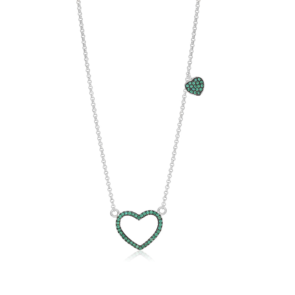 Sterling Silver 925 Open Heart Necklace Pendant Girls Teens Cubic Zirconia 15" Strong Rolo Chain ItalyÂ UnicornJ by Massete