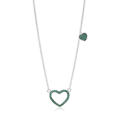 Sterling Silver 925 Open Heart Necklace Pendant Girls Teens Cubic Zirconia 15" Strong Rolo Chain ItalyÂ UnicornJ by Massete