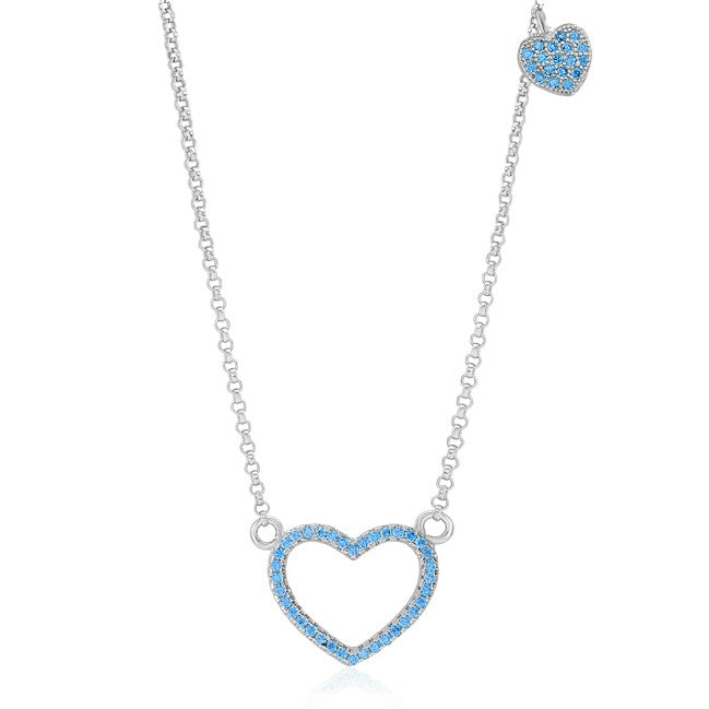 Sterling Silver 925 Open Heart Necklace Pendant Girls Teens Cubic Zirconia 15" Strong Rolo Chain ItalyÂ UnicornJ by Massete
