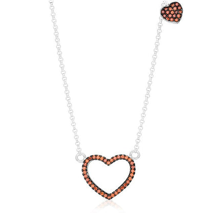 Sterling Silver 925 Open Heart Necklace Pendant Girls Teens Cubic Zirconia 15" Strong Rolo Chain ItalyÂ UnicornJ by Massete