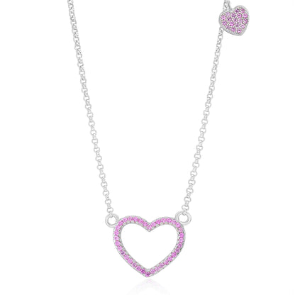 Sterling Silver 925 Open Heart Necklace Pendant Girls Teens Cubic Zirconia 15" Strong Rolo Chain ItalyÂ UnicornJ by Massete