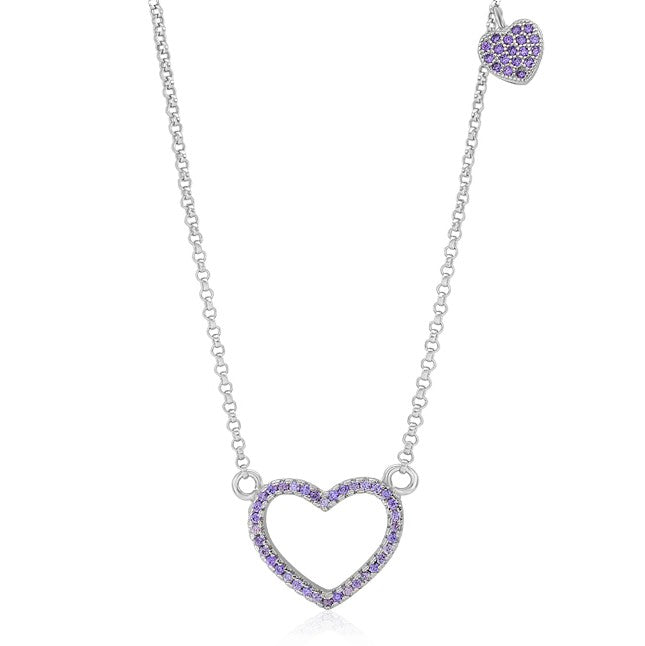 Sterling Silver 925 Open Heart Necklace Pendant Girls Teens Cubic Zirconia 15" Strong Rolo Chain ItalyÂ UnicornJ by Massete