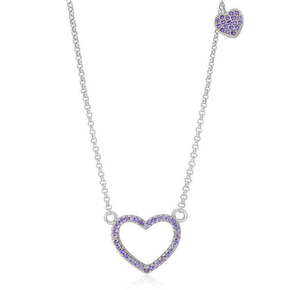 Sterling Silver 925 Open Heart Necklace Pendant Girls Teens Cubic Zirconia 15" Strong Rolo Chain ItalyÂ UnicornJ by Massete