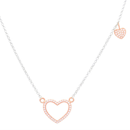 Sterling Silver 925 Open Heart Necklace Pendant Girls Teens Cubic Zirconia 15" Strong Rolo Chain ItalyÂ UnicornJ by Massete
