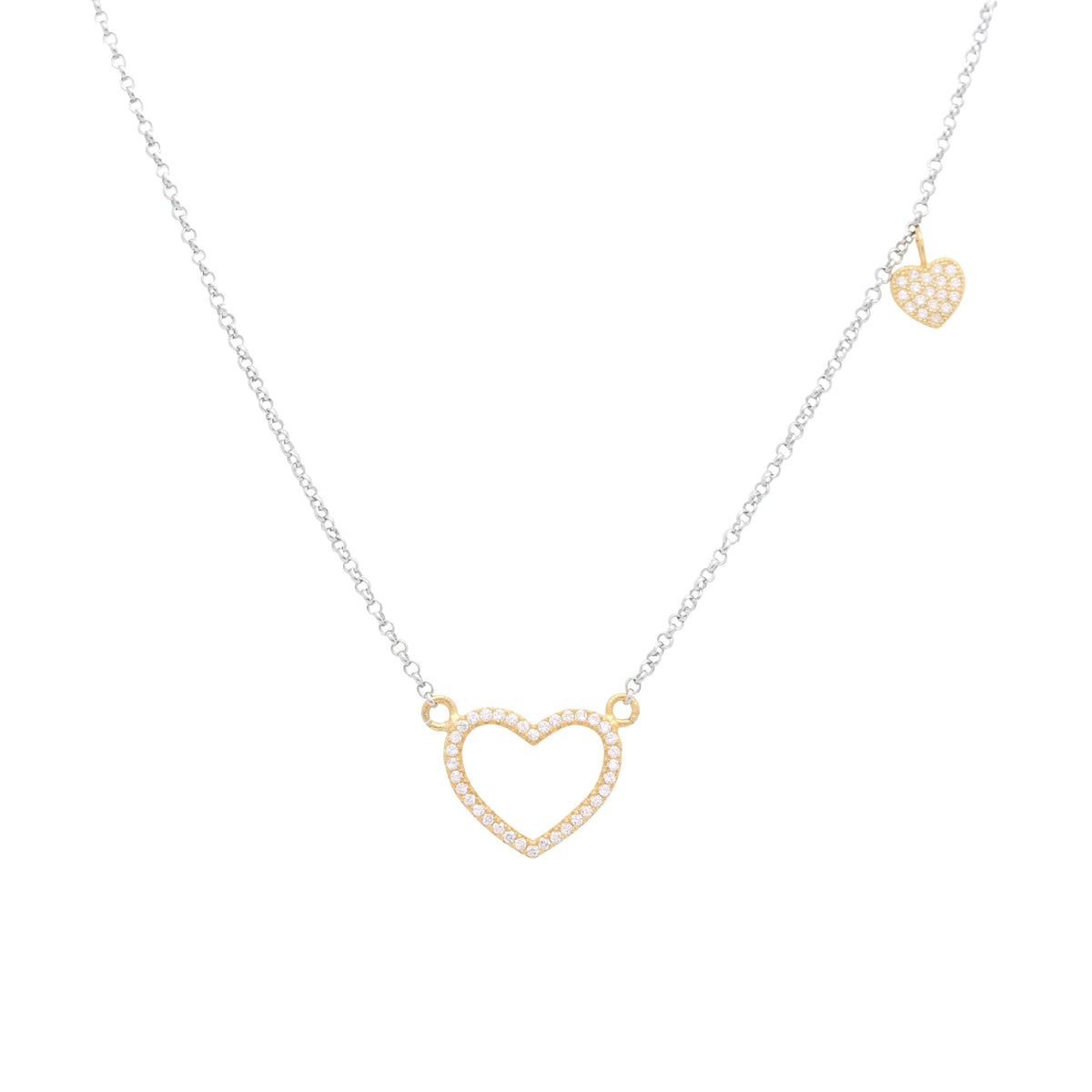 Sterling Silver 925 Open Heart Necklace Pendant Girls Teens Cubic Zirconia 15" Strong Rolo Chain ItalyÂ UnicornJ by Massete