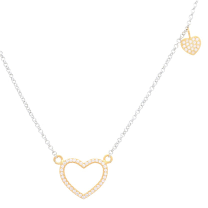 Sterling Silver 925 Open Heart Necklace Pendant Girls Teens Cubic Zirconia 15" Strong Rolo Chain ItalyÂ UnicornJ by Massete