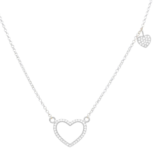 Sterling Silver 925 Open Heart Necklace Pendant Girls Teens Cubic Zirconia 15" Strong Rolo Chain ItalyÂ UnicornJ by Massete