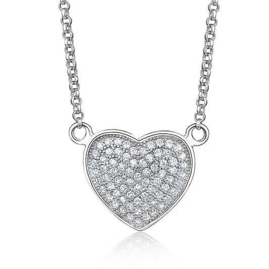Heart Pendant Necklace in Sterling Silver with CZ Pavé by Massete