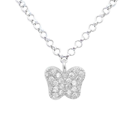 Butterfly Pendant Necklace in Sterling Silver with CZ Pavé by Massete