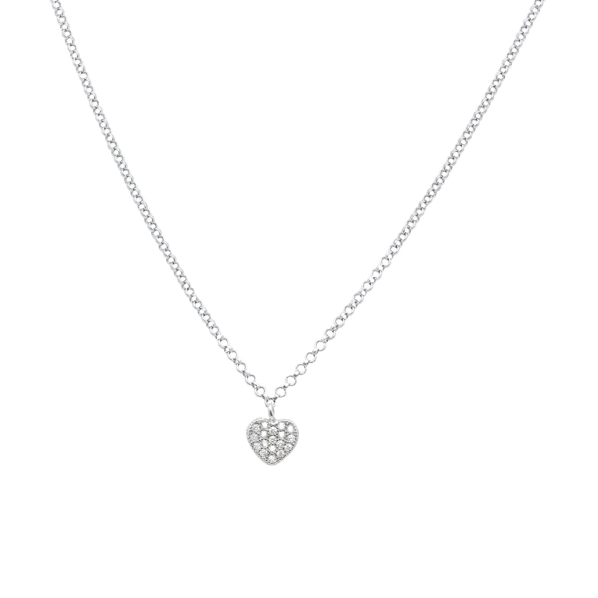 Heart Pendant Necklace in Sterling Silver with CZ Pavé by Massete