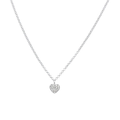 Heart Pendant Necklace in Sterling Silver with CZ Pavé by Massete