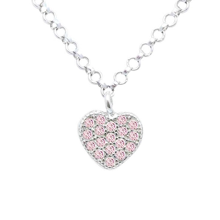 Heart Pendant Necklace in Sterling Silver with CZ Pavé by Massete