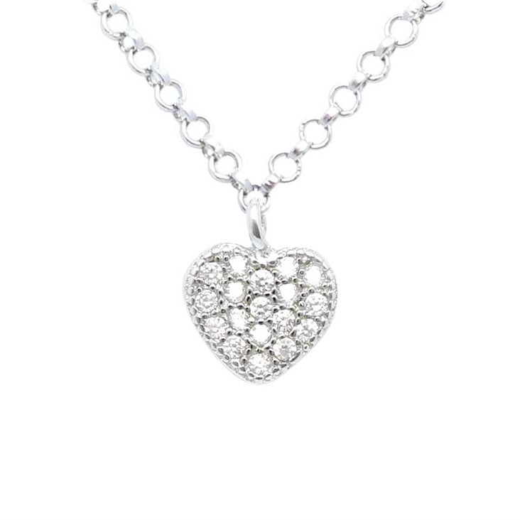 Heart Pendant Necklace in Sterling Silver with CZ Pavé by Massete