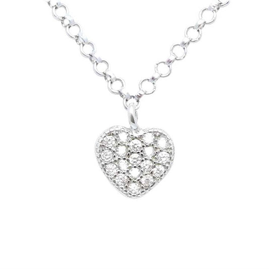 Heart Pendant Necklace in Sterling Silver with CZ Pavé by Massete
