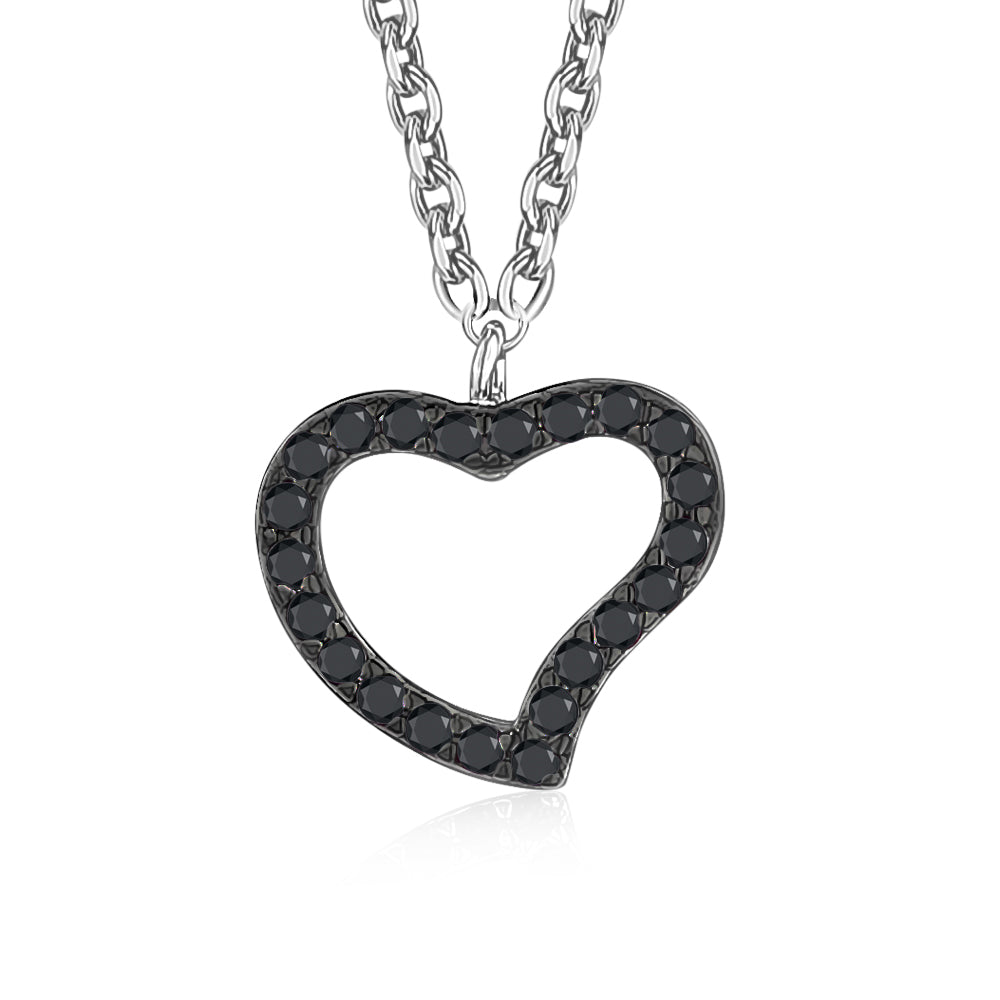 Heart Pendant Necklace in Sterling Silver with CZ Pavé by Massete