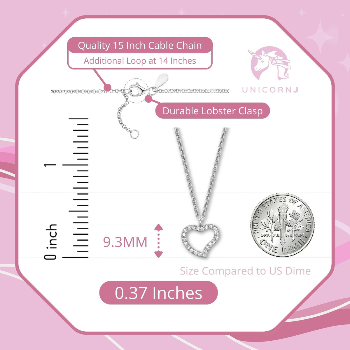 Heart Pendant Necklace in Sterling Silver with CZ Pavé by Massete