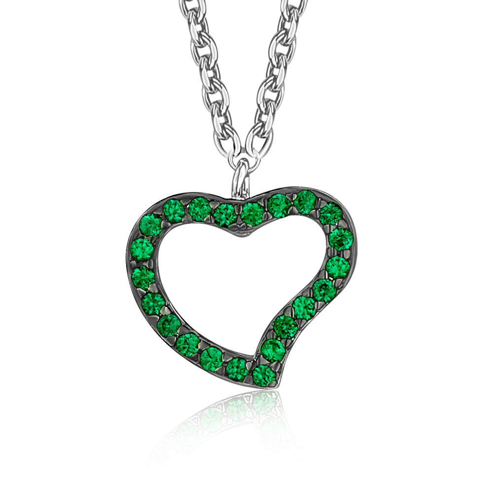 Heart Pendant Necklace in Sterling Silver with CZ Pavé by Massete