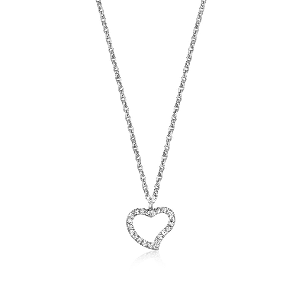 Heart Pendant Necklace in Sterling Silver with CZ Pavé by Massete