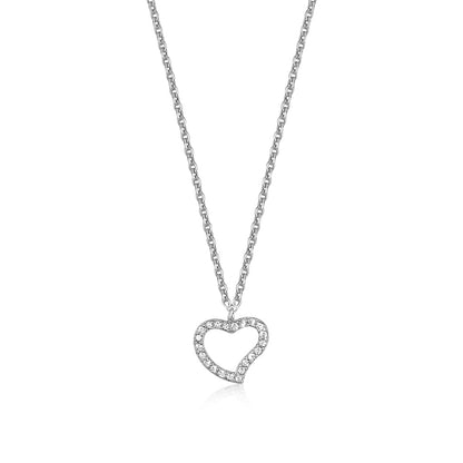 Heart Pendant Necklace in Sterling Silver with CZ Pavé by Massete