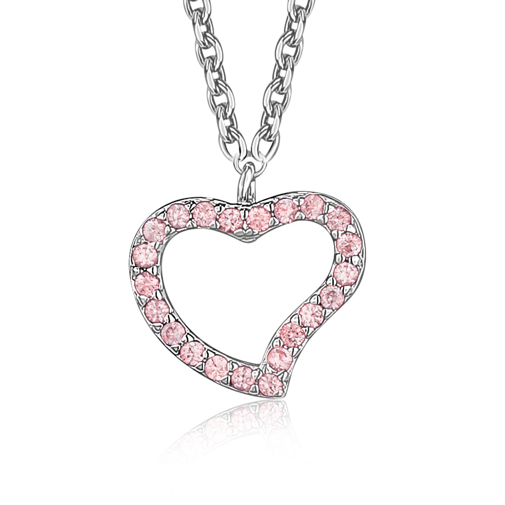 Heart Pendant Necklace in Sterling Silver with CZ Pavé by Massete