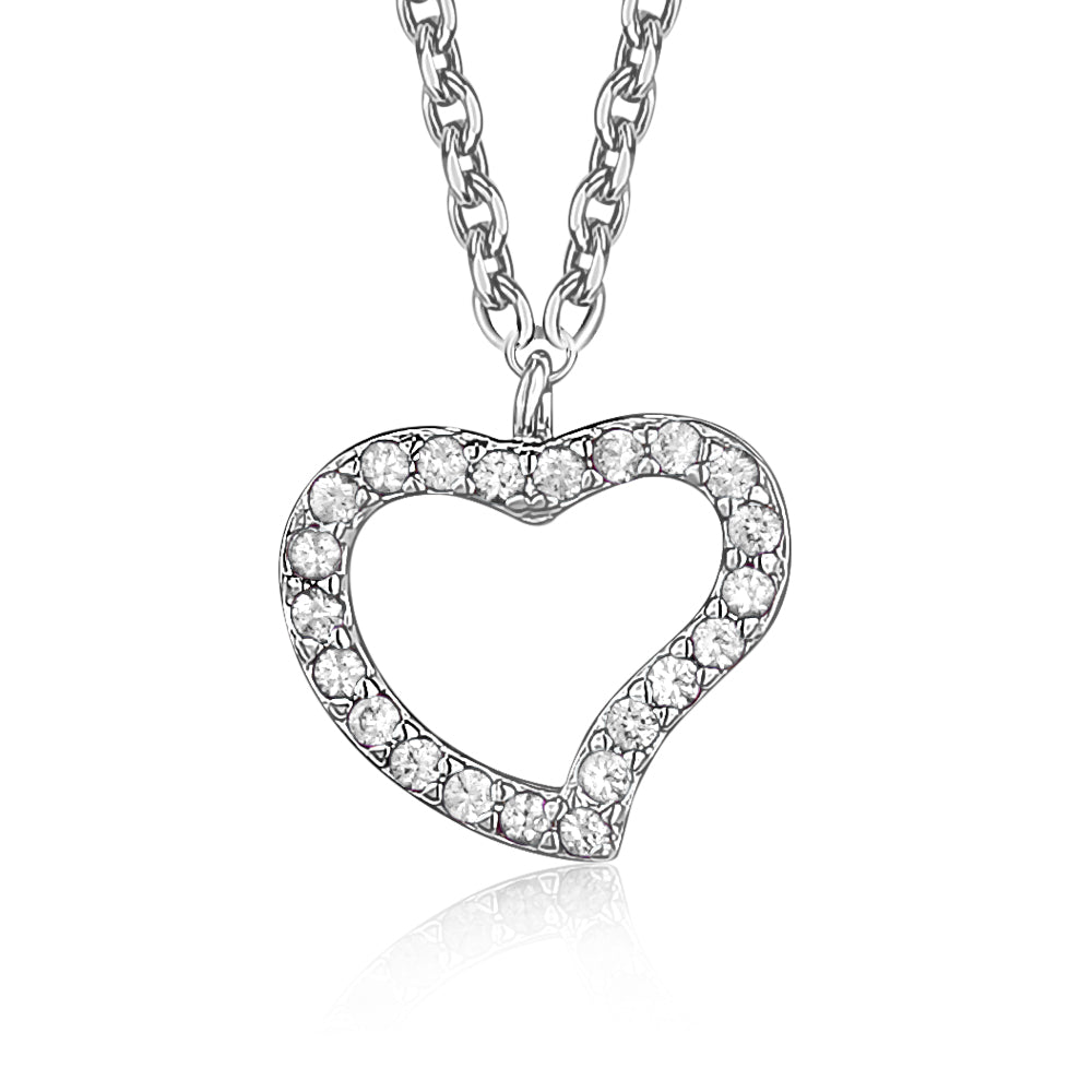Heart Pendant Necklace in Sterling Silver with CZ Pavé by Massete
