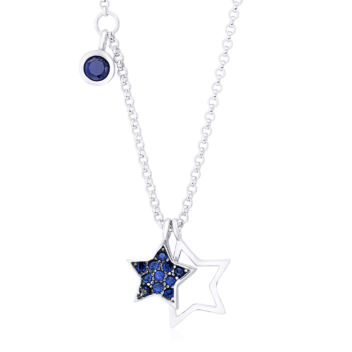 UNICORNJ Sterling Silver 925 Charm Pendant Necklace with Pavé Cubic Zirconia on Rolo Chain by Massete