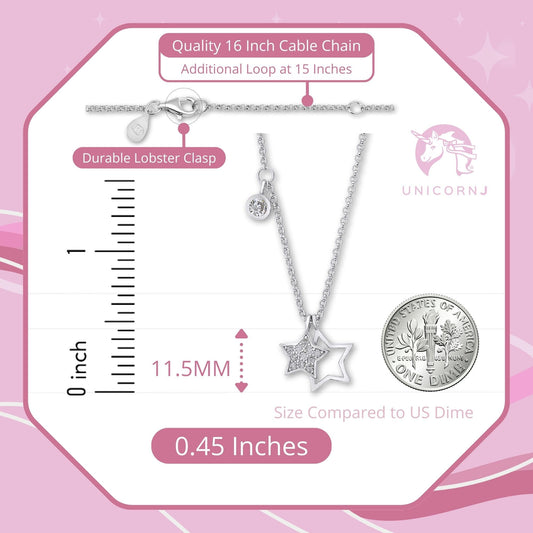 UNICORNJ Sterling Silver 925 Charm Pendant Necklace with Pavé Cubic Zirconia on Rolo Chain by Massete