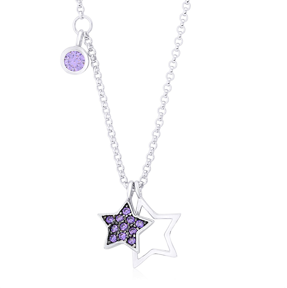 UNICORNJ Sterling Silver 925 Charm Pendant Necklace with Pavé Cubic Zirconia on Rolo Chain by Massete